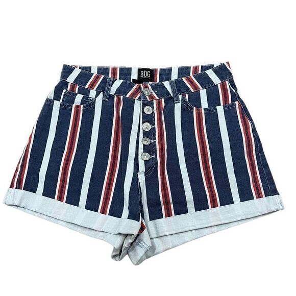BDG Urban Outfitters Mom Shorts Women's 29 Multicolor Striped Cuffed Button-Fly - Picture 1 of 7